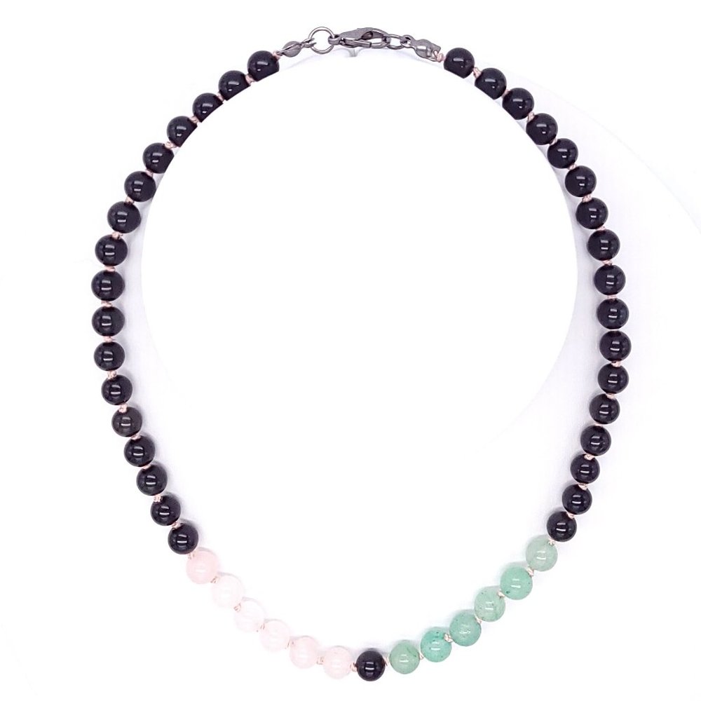 Choker Necklace Rainbow Obsidian Aventurine Rose Quartz Knot Silk Rocktula NWT - Picture 3 of 4